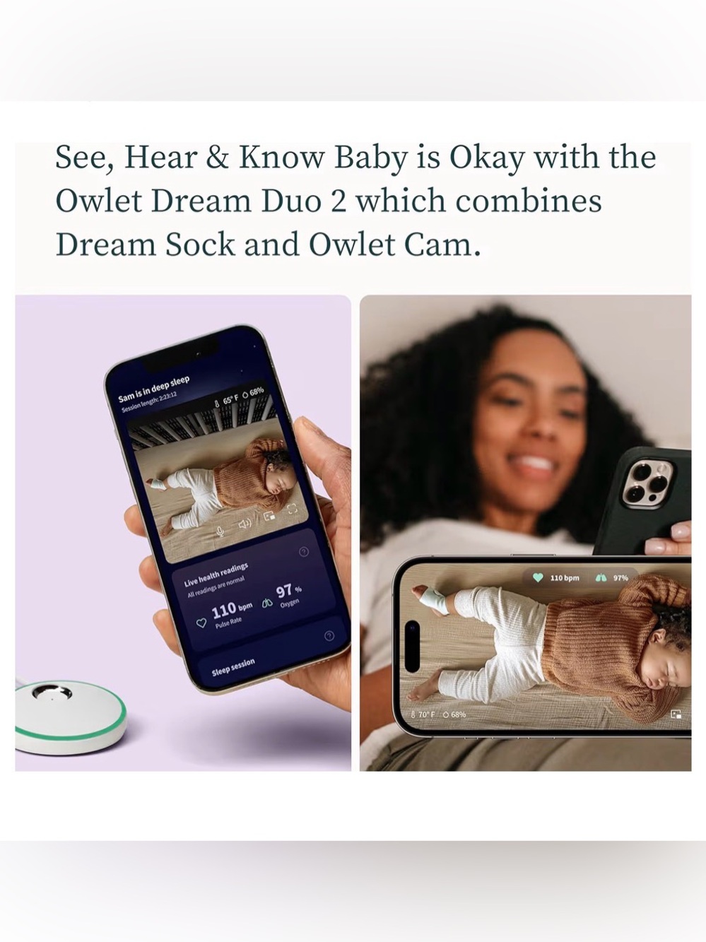 Owlet Dream Duo (Gen 2) Smart Baby Monitor HD Video Camera + Wearable Sock, Mint - Picture 9 of 14